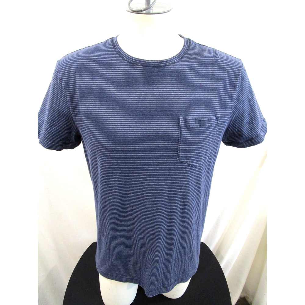 J Crew Midweight Blue Striped Crew Neck Pocket T Shirt Men Sz M